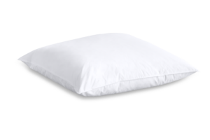 Ein weißes Kissen auf schwarzem Hintergrund.