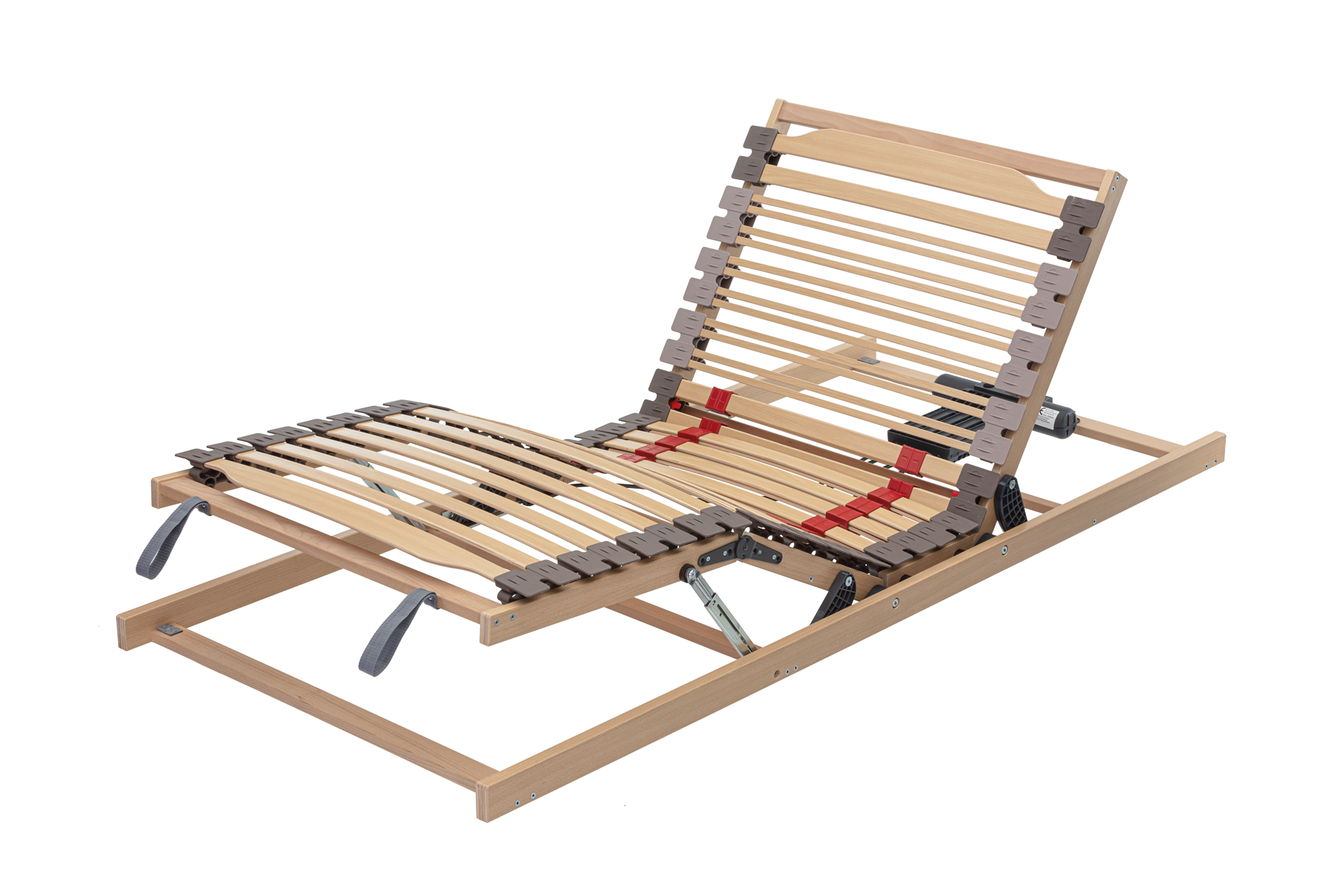 Elektrisch verstellbarer Lattenrost aus Holz mit mehreren Flexi-Zonen und verstellbaren Liegeteilen.