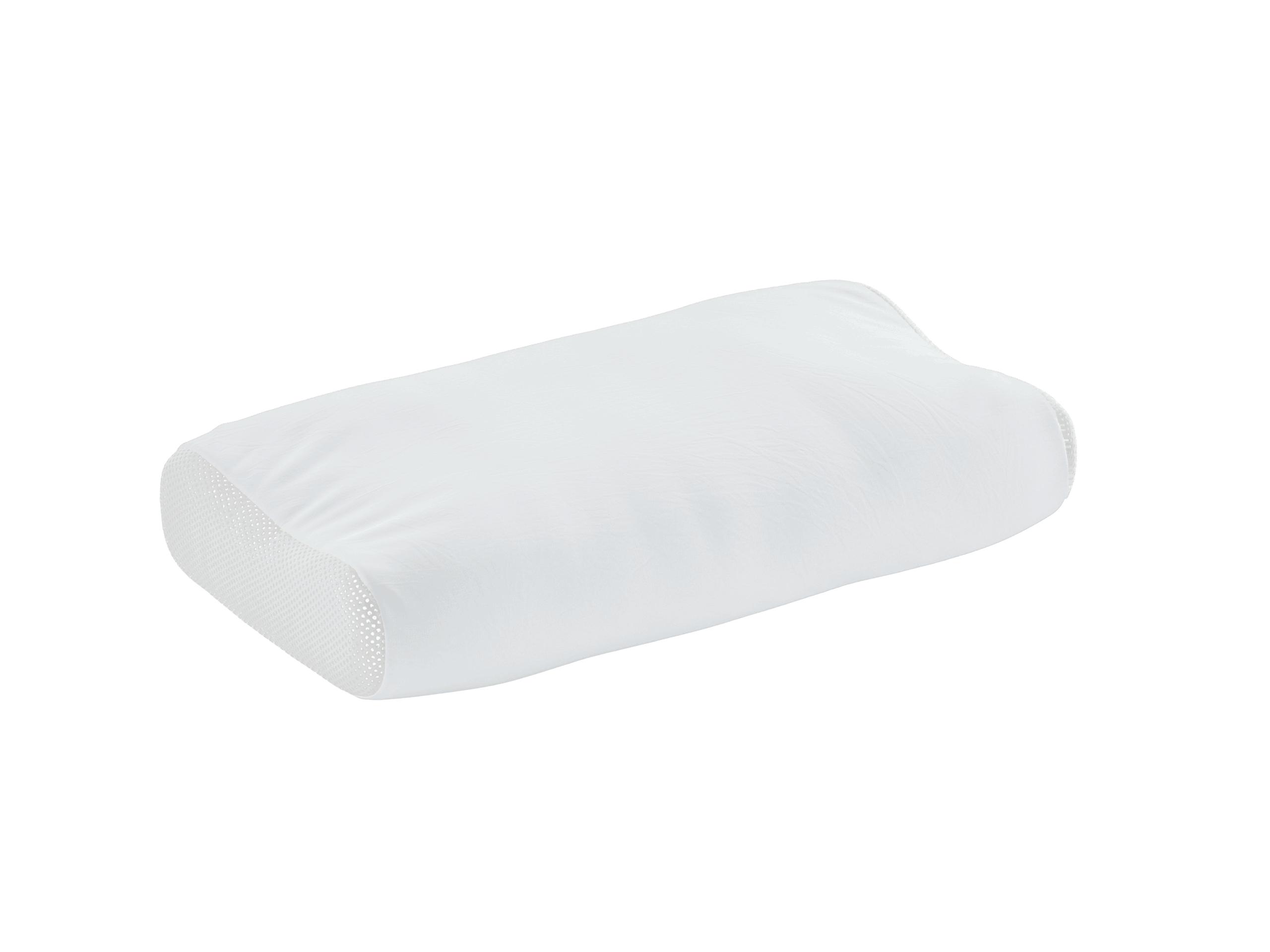 Ein rechteckiges, weißes Kissen mit Wölbungen auf der Oberseite, in einer neutralen Umgebung platziert.