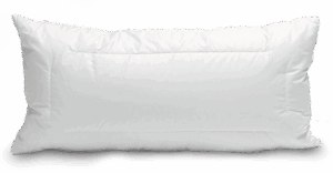 Ein rechteckiges, weißes Kissen auf schwarzem Hintergrund.