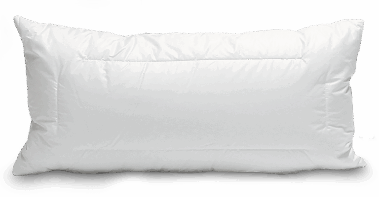 Ein rechteckiges, weißes Kissen auf schwarzem Hintergrund.